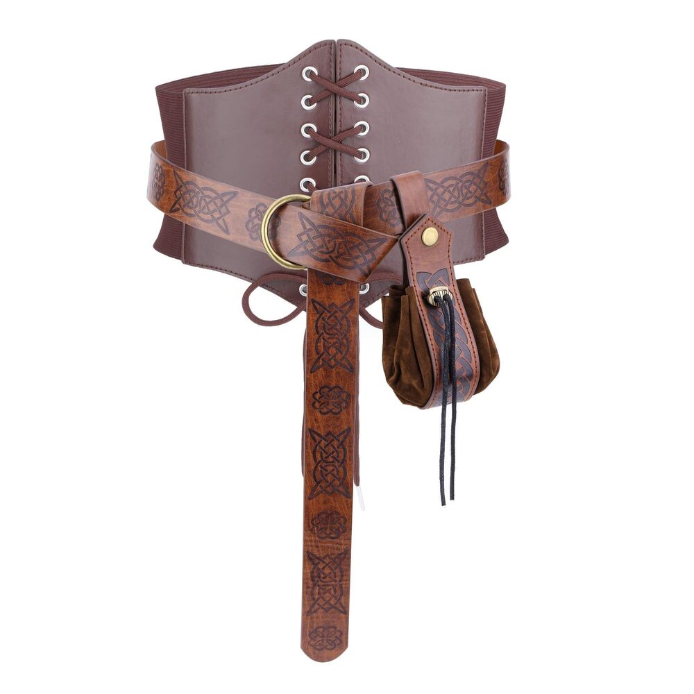 7913 3PCS Renaissance Belt Set Pouch Coin Purse Faux Leather Corset Waist